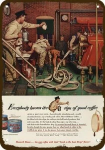 1949 MAXWELL HOUSE COFFEE Vintage Look DECORATIVE METAL SIGN FIREMEN & FIRE STAT - Picture 1 of 1