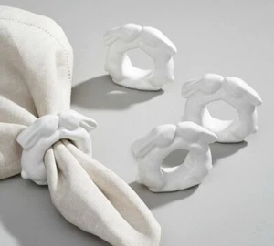 CONJUNTO DE 4 ANILLOS DE SERVILLETA BLANCA PRIMAVERA PASCUA ANILLO DE CERÁMICA GRANERO CONJUNTO DE 4 - Imagen 1 de 1