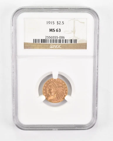 MS63 1915 $2.50 Indian Head Gold Quarter Eagle - Graded NGC *0524 Cover