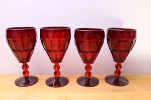 HOSTMASTER Ruby Wine Glasses New Martinsville Set of 4 Thumbprint 1930's - Picture 1 of 5