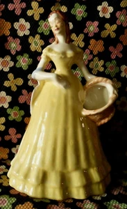 1940's BRAYTON LAGUNA Pottery Flower Holder 8 1/2" Lady Yellow Gown w/ Basket  - Picture 1 of 11