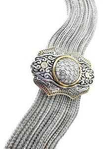 Designer Silber Filigran Gold Kristalle Medaillon Kabel Magnetverschluss Armband - Bild 1 von 7