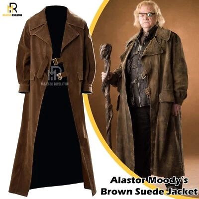 Abrigo largo de cuero gamuza marrón Alastor Moody's inspirado en Harry Potter's Mad-Eye Foto 1 de 4