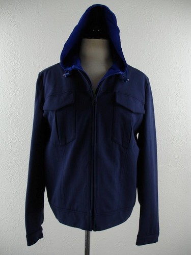 Giacca donna L Tory Burch blu navy bavaglino e cappuccio removibile pioggia full zip elasticizzata