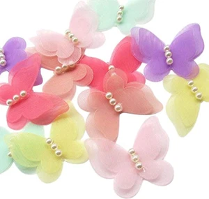 30Pcs Organza Ribbon Flowers Bows Butterfly Pearl Appliques Wedding Decor (Multi - Picture 1 of 5