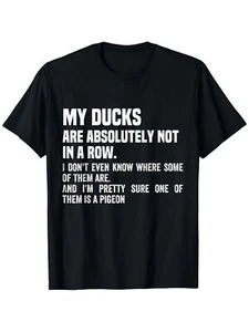 [Humorous Pigeon Print Tee] Black Relaxed Fit 'My Ducks Are Absolutely Not - Picture 1 of 1