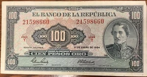 Colombia 100 Pesos 1 Enero 1964 P. 403.b Mejor Grado - Imagen 1 de 2