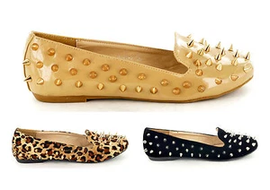 Nuevas zapatillas de pico / tachuela completa para mujeres en zapatillas de bomba mocasines aprovechan en Sz 3-8 - Imagen 1 de 28