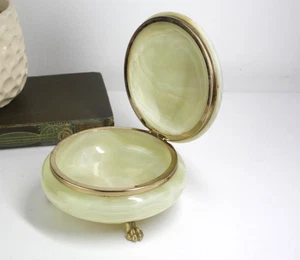 Vintage Onyx Large Round Trinket Jewellery Box w Lid & Feet Made in Italy - Picture 1 of 13