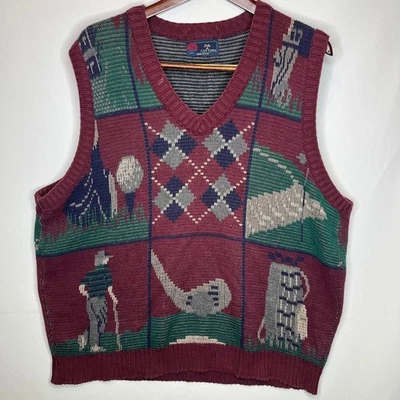 Chaleco suéter tejido golf L vintage Isle of Cotton para hombre hecho en EE. UU. Foto 1 de 4