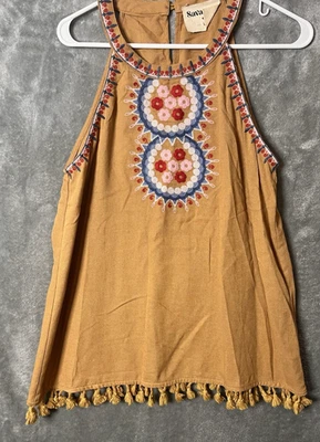 Top Halter Savanna Jane Mediano Sin Mangas Bordado Grande Boho Foto 1 de 4