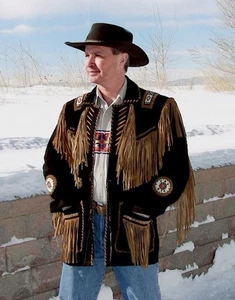 Chaqueta de Vaquero Western de Cuero para Hombres Nativo Americano con Cuentas y Flecos - Imagen 1 de 5
