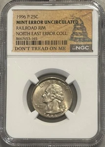 1996-P NGC Unc Railroad Rim NE Error Collection Washington Quarter - Picture 1 of 2