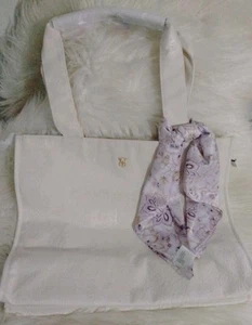 Victoria's Secret Bone Floral-Embossed With Scarf Tote Bag. Bag & Scarf Only. - Picture 1 of 8