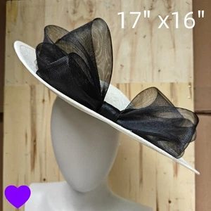 white black lace fascinator wedding hatinator hat Kentucky Derby Royal Ascot bow - Picture 1 of 2