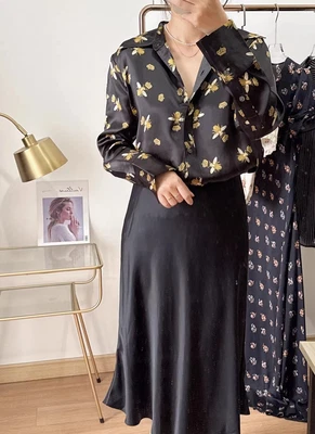 EQ Verano Nueva Camisa Elegante 100% Seda Estampado Corona Abeja Equipo Manga Larga Foto 1 de 4