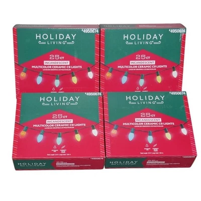 NEW Holiday Living Multicolor C9 String Lights 25 x 4 Boxes Ceramic Retro Style - Image 1 of 4
