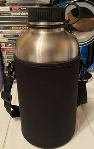 XL Giant Metal Water Bottle BPA Free Insulated Carry Strap & Sleeve Silver/Black - Picture 1 of 1