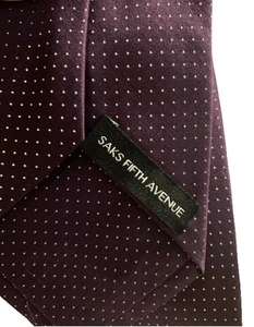 NEW SAKS FIFTH AVENUE Silk Tie Style Deep Violet White Stippling - Picture 1 of 5