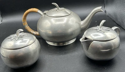 Juego de tetera de tomate peltre crema de azúcar vintage retro decoración de cocina coleccionable Foto 1 de 4