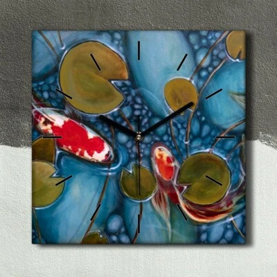 Leinwand Wanduhr Wandkunst Uhr 30x30 Malerei Fische Koi Blumen Natur Kunst - Bild 1 von 4