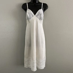 VTG JcPenney Nightgown Size 34 Shiny Antron Nylon Sheer White Lace Slip Dress - Picture 1 of 12