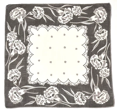 Pañuelo Pañuelo Tonos de Gris Clavel De Colección Floral Borde Enrollado 12" Cuadrado Foto 1 de 4