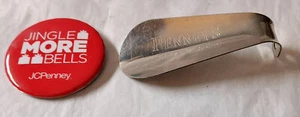 Vtg Deal of 2 J.C. Penney Adv Promo - Shoe Horn & Jingle More Bells Button Pin - Picture 1 of 4