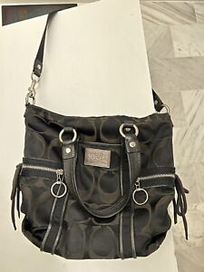 COACH poppy F13843 MEDIUM shoulder bag cotton fabric leather signature C