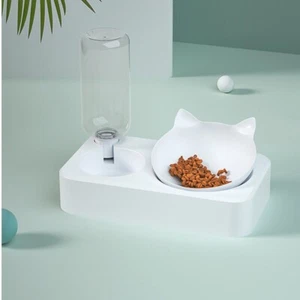 Kitty Cat Food & Automatic Drinking Bowl - Cat Lover Food Dish - Picture 1 of 3