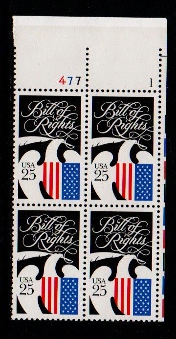 ALLYS STAMPS US Plate Block Scott #2421 25c Bill of Rights [4] MNH F/VF [STK] - Image 1 of 1