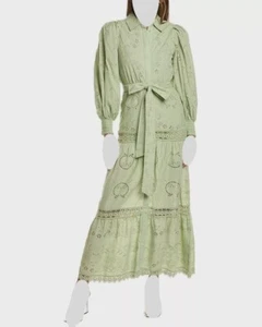 Alice & Olivia Lilly Collared Eyelet Midi Dress Size 2 Color Green Tea Reg $595 - Picture 1 of 7