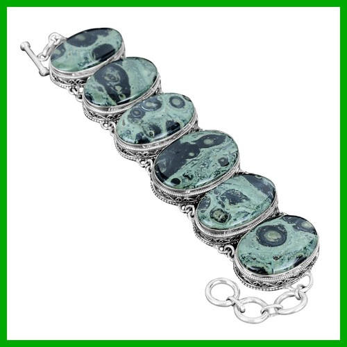 VALENTINO Bracciale Fidanzamento Argento Sterling 925 Kambaba Pietra Diaspro Catena Lunetta Vintage