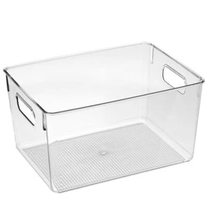 12x Large Clear Acrylic Storage Container Plastic Fridge Basket Food Box Tray - Picture 1 of 2