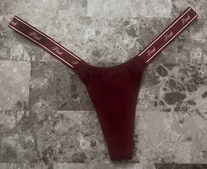 NWT VICTORIA'S SECRET PINK MAROON MICRO TINY LOGO SIDE STRAPS THONG PANTIES - Picture 1 of 3