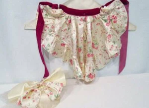 Vintage DOLL CLOTHES Apron Full Ruffles Tie String Hat Tulle Bows Pink Roses - Picture 1 of 12