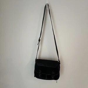 Vintage Hush Puppies Leather Polyester Shoulder Zipper Bag 3 Compartment Black - Picture 1 of 13