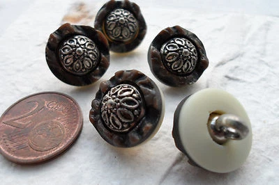 6 Knöpfe❤Trachten Hirschhorn imitat vegan silber Krone 16mm Janker Trachtenknopf - Bild 1 von 2