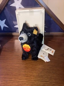 Steiff Vintage Hassan Stuffed Black Dog In Box - Picture 1 of 5