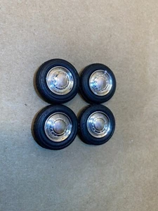 1949 Mercury EIGHT Stock CHROME Wheels 1950 AMT 1/25 Scale Tires SET LOOK CUSTOM - Picture 1 of 6