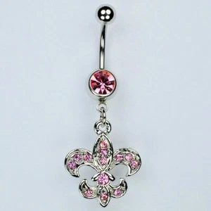 FLEUR DE LIS hängender Bauchnabelring PINK New Orleans Lilien-Nabelschmuck (B27) - Bild 1 von 1