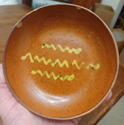 Antique Small Unsigned Willoughby Smith Redware Plate or Bowl 2 color Slip - Image 1 of 4