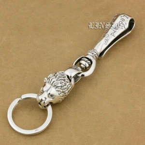 925 Sterling Silver Huge Lion KeyRing Punk Keychain Belt Clip 9T021C - Picture 1 of 9