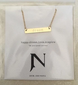 Tag Necklace by Jook & Nona. Imprinted "DREAM". Retails for $65 18k Gold Plated - Picture 1 of 4