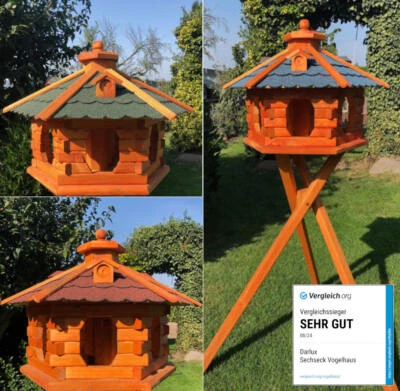 DARLUX Vogelfutterhaus XL Sechseck Vogelhaus Futterstelle Rot/Blau/Grün/Schwarz - Bild 1 von 2