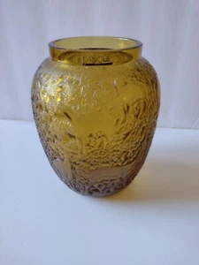 Very Rare Lalique Frosted Amber Crystal "Biches" Deer Vase - Picture 1 of 10