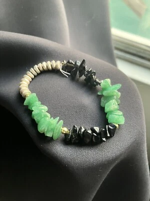 Handmade Black Tourmaline and Emerald Healing Bracelet - Image 1 of 4