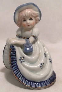 Vintage Porzellan Keramik Glocke, Blumenmädchen mit Hut und Petticoat - Bild 1 von 5