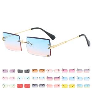 Rimless Rectangle Sunglasses Frameless Square Glasses Candy Color Unisex Glasses - Picture 1 of 29