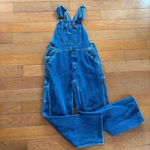 Dickies Denim Cargo Bib Overalls Blue Kids Youth M Workwear Farm Streetwear - Picture 1 of 7